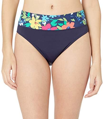 Nautica Women's Standard High Rise Core Transformable Wide Waist Band Bikini Bottom Swimsuit, Deep Sea Floral, Extra Large