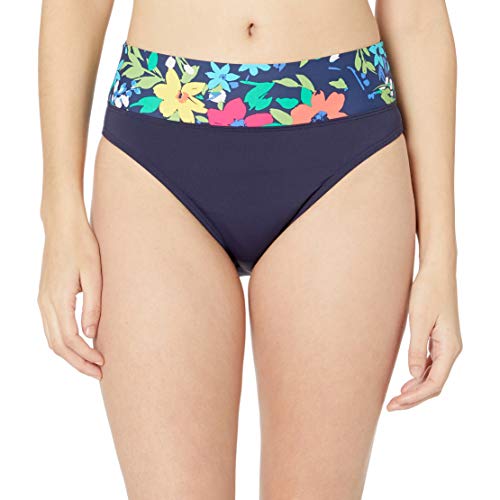 Nautica Women's Standard High Rise Core Transformable Wide Waist Band Bikini Bottom Swimsuit, Deep Sea Floral, Extra Large #TOP20