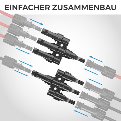 deleyCON PV4 Solar 3-Fach Y Stecker Paar 1500V Männlich/Weiblich T-Typ IP67 Wasserdicht (Solar Photovoltaik Steckverbinder) Verteiler, Splitter, PV Kupplung, Solarstecker, Solarpanel