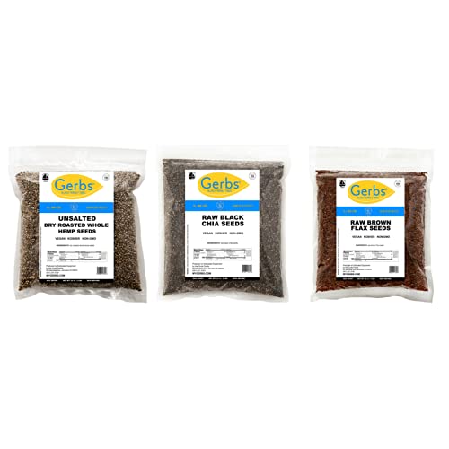 Gerbs Super Seed Smoothie Enhancing Bundle, 6 Total Pounds (Black Chia Seeds, Brown Flax Seeds & Roasted Unsalted Whole Hemp Seeds) Top 14 Food Allergen Free, Non Gmo, Kosher, Made In Rhode Island #TOP12