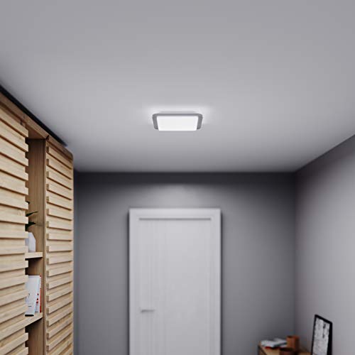Steinel LED Deckenleuchte RS LED D2 S Edelstahl, 8.8 W Deckenlampe, 360° Bewegungsmelder, Nachtlicht, Dauerlicht