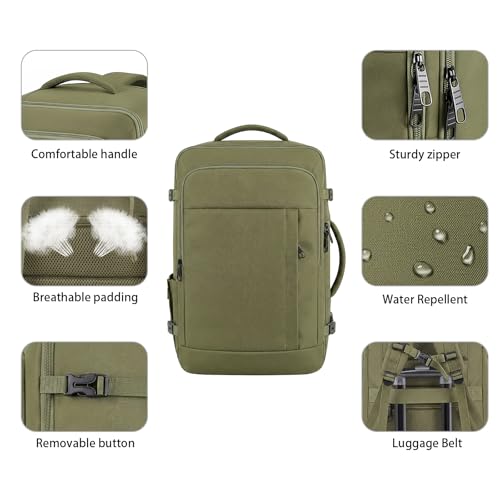 Image of Gieury Travel Backpack, Extra Large 55L Laptop Backpack for Men Women, Expandable Carry On Backpack For Airplanes, Travel Essentials Luggage Suitcase Daypack Travel Gift Weekender Bag, Army Green