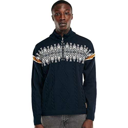 Dale Of Norway Aspoy Men’s Sweater - 100% Lightweight Wool Sweater For Men - Loose Fit Men's Quarter Zip Pullover - Men’s Cable Knit Ski Sweater With Fine Detailed Patterns (Off White, Navy) #TOP17