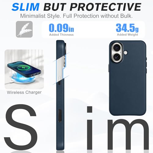 Image of SHIELDON Genuine Leather Case for iPhone 17 6.3 inch 2025, Navy Blue | for MagSafe, Magnetic Wireless Charging, Camera Button, Metal Buttons, Camera Bezel, Non-Slip, Shockproof, Anti-Scratch, Slim
