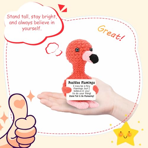 MLZTINGR Lustige Positive Flamingo | Handgefertigter Flamingo Plüschtier | Emotionaler Support Axolotl Plüschtier | Niedliches Häkel-Tier für Schreibtischdekoration