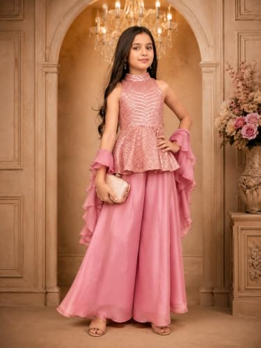 Image of Angel f Studio Baby-Girls Art Silk Palazzo Set with Solid Pattern