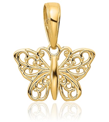 IceCarats 14K Solid Yellow Gold Antique Filigree Butterfly Wings Necklace Chain Pendant Charm3
