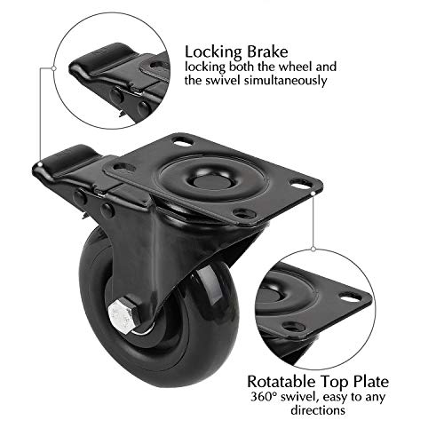 3" Casters Wheels, Pritek Heavy Duty Swivel Plate Casters With Lockable Top Plate And No Noise Rubber Base Ball Fit For Home Or Office Table Cabinet Shelves #TOP2