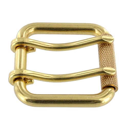 B7357 1 1/2" Natural Brass, Double Prong Roller Buckle, W/Textured Roller, Solid Brass-Ll #TOP1