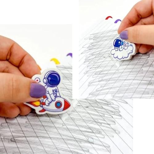 Image of Birthday Popper 24 Pcs Astronaut Shaped Erasers for Kids as Birthday Return Gift - Fun Cartoon Design - 5mm Thick Pencil Erasers for Boys & Girls - Classroom Rewards, Stationery, School Supplies