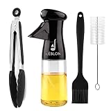 Oil sprayer kitchen set contains glass oil spray bottle with 200ml capacity, steel and plastic tongs