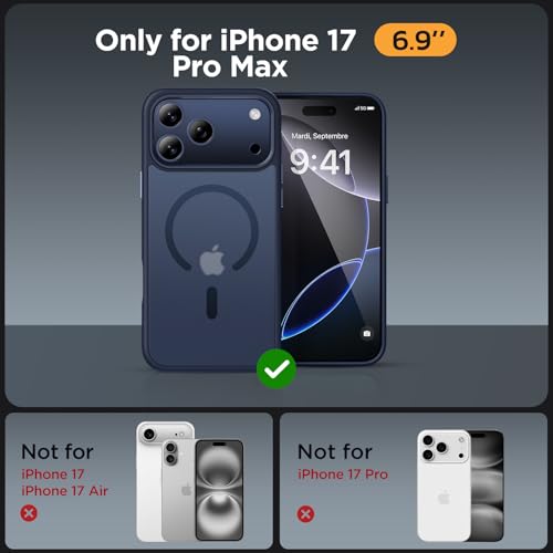 Image of Miracase Magnetic for iPhone 17 Pro Max Case (Compatible with MagSafe) with Screen Protector Military-Grade Protection, Anti-Fingerprint Matte Phone Cover for iPhone 17 Pro Max 6.9 inch, Blue