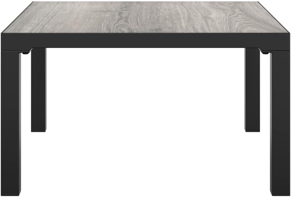 Garden Coffee Table Grey, Powder-Coated Steel, 21.7x21.7x12.2 inch, Modern Square Design, Durable Outdoor Furniture for Patio, Balcony, Porch Decor