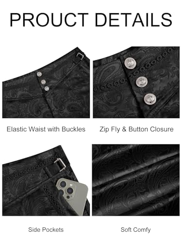 Runcati Mens Renaissance Gothic Pants Medieval Steampunk Victorian Dress Pants Cosplay Costume Trousers Black