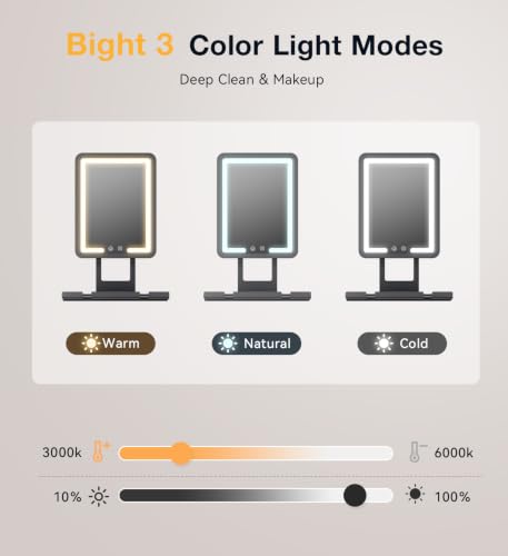 Shower Mirror Fogless for Shaving with Light - Heated Anti Fog Bathroom Mirror Razor Holder Recharegable 5000mAh Battery 3 Colors Dimmable Adhesive Wall Mount Shower Accessories Gift for Men(Black) — view 6