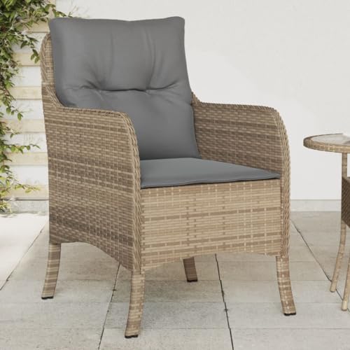 Juego de sillas de patio con cojines, cómodas sillas de exterior para jardín, terraza, 2 piezas, muebles de ratán de poliéster beige