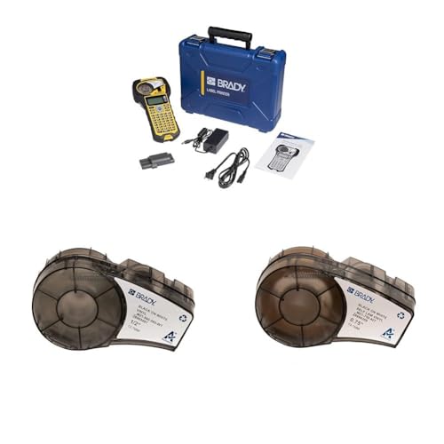Image of Brady M210 Portable Label Printer Kit (M210-KIT), Yellow /Black & Authentic (M21-500-595-WT) All-Weather Vinyl Label & Authentic (M21-750-427) Self-Laminating Wire Wrap