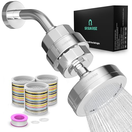 SR SUN RISE Filtered Shower Head with 3 Replaceable Filter Cartridges, 20+3 Stage Shower Filter Head for Hard Water, High Pressure Shower Head with Filters Removes Chlorine, Harmful Substances