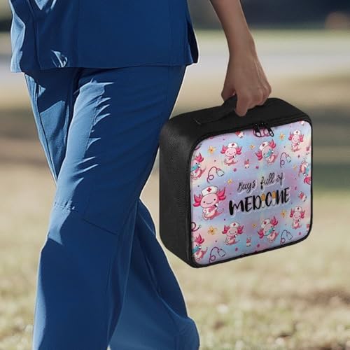 Image of Gomyblomy First Aid Bag Empty for Home Cute Axolotl Nurses Print Travel Medicine Bag Emergency Trauma Kit Portable Medical Supplies Storage Pouch for Nurse Doctors