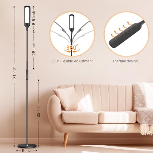 Syrinx LED Floor Lamp, 12W Remote & Touch LED Reading Standing Light for Living Room Bedroom, Flexible Gooseneck Task Light, 5 Color Temperatures, 5 Level Brightness - Black