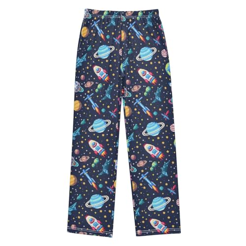 ALAZA Space Stars Rockets Stars Pajamas Bottoms with Pockets Comfy Pjs Sleepwear Elastic Waistband Pajamas Pants Lounge Pants for 6-14 Years