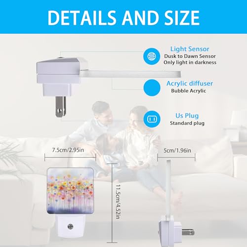 Image of Night Light,Abstract Watercolor Floral Night Lights Plug into Wall Dusk to Dawn Sensor Led Lamp for Women Men,Led Lights for Stairway /Hallway /Bedroom,0.5W