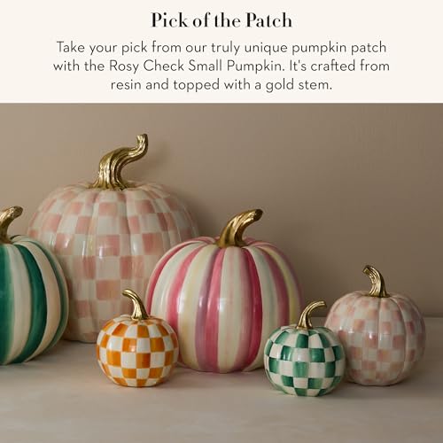 Image of MACKENZIE-CHILDS Pumpkin, Resin Halloween and Fall Decor, Small, Pink-and-White Rosy Check