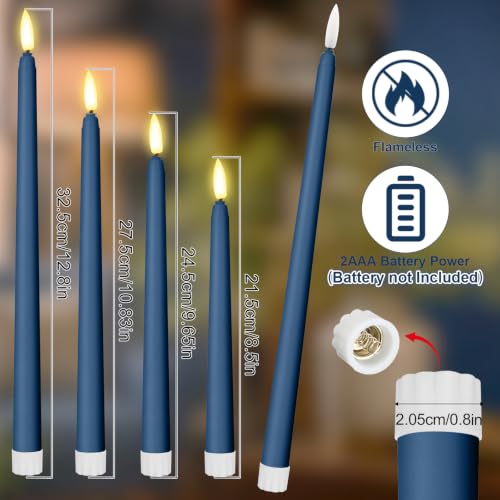 Image of Rossesay 24 Pcs Flameless LED Taper Candles Battery Operated Candle, Classic, 8.5 inch,9.65 inch,10.8 inch,12.8 inch, Dark Blue