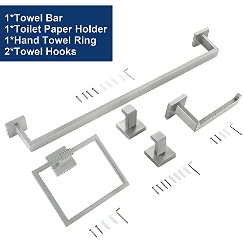 5 Pieces Bathroom Hardware Accessories Set Brushed Nickel, 24Inch Bathroom Towel Rack Set Sus304 Stainless Steel, Square Bath Towel Bar Set Wall Mounted, Heavy Duty #TOP7