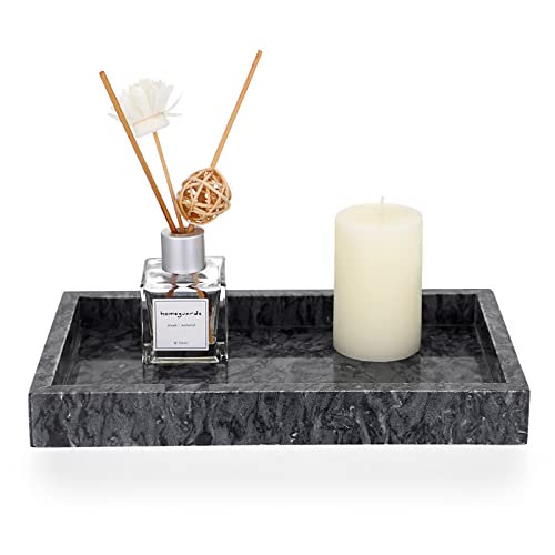 Bandeja de mármol natural para mesa de café de escritorio, bandeja organizadora de piedra para tocador, bandeja decorativa para pañuelos, velas, toallas, plantas (negro) Cover