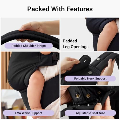 Image of Little Pea All-Day Baby Carrier | Premium Cotton Canvas | Ergonomic Structured Support | All-Day Comfort for Indoor & Outdoor Use | 3-18 kg (3-36 Months) | Black