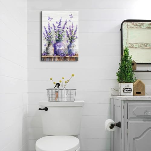 Farmhouse Bathroom Canvas Wall Art Relax Soak Unwind Wall Decor Picture Rustic Mason Jar and Butterfly Purple Lavender Posters Prints Home Bathroom Decoration 12x16in — view 3