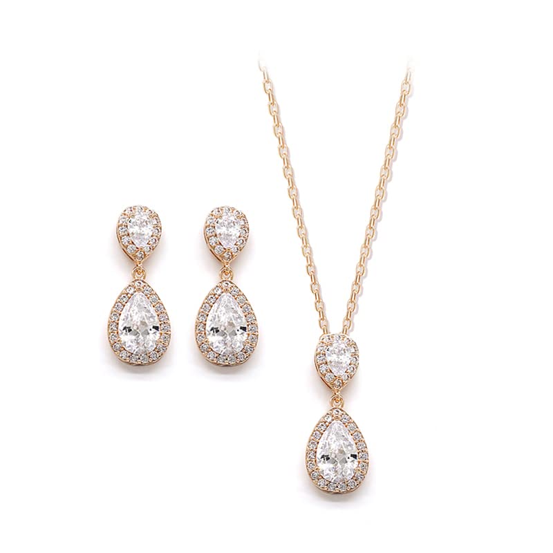 UDYLGOON UDORA Teardrop Cubic Zirconia Drop Earrings Necklace Bridal Jewelry Sets Wedding Prom Gifts For Bridesmaid