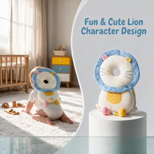Image of Baby Head Protection Backpack - Soft Lightweight Fall Cushion for Toddlers During Crawling & Walking, Helps Ease Impact from Backward Tumbles(Colorful Lion)