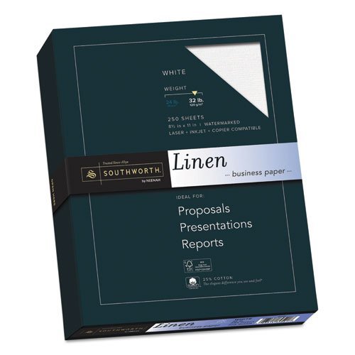 Southworth 25% Cotton Linen Business Paper, 32lb, 8 1/2 x 11, White, 250 Sheets