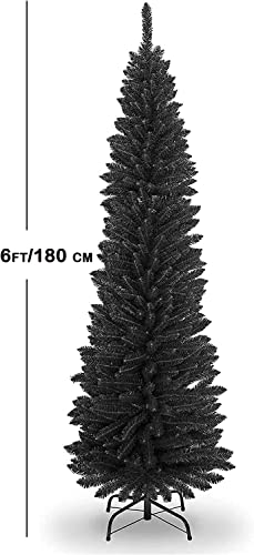 DIEBA 6ft Black Artificial Slim Christmas Pencil Tree with Pointed Tips and Metal Stand PVC Foliage Christmas Tree Xmas Tree Lightweight Durable Indoor/Outdoor Non-Toxic Easy Assembly Compact Design - Image 3