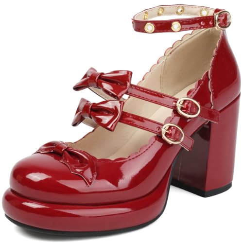 DINTAHA Bow Chunky Mary Jane Platform Shoes Kawaii Goth Lolita Dress Shoes