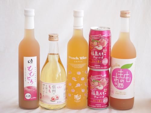 桃の果実感6本セット(高畠ももワイン7度(山形県) 中埜もものお酒 7度(愛知県) 奥の松 ももとろ7 度(福島県) アルプス 信州のももを使ったワインです4度(長野県) アシードブリュー 福島もものチューハイ缶5度(栃木県)) 500ml×3本 720