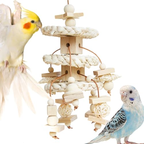Natural Bird Toys for Quaker Parrot, Lovebird, Parakeet, Cockatiel & Conure – for Chewing, Shredding & Foraging, Corn Husk, Wood & Vine with Leather Cord for Small & Medium Birds - image 8