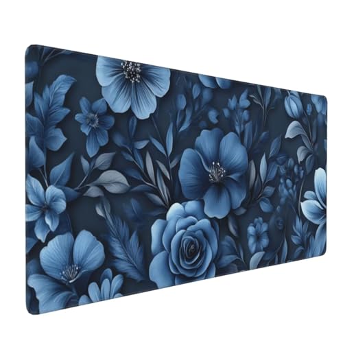 Tapis de Souris de Jeu,1200x400x3mm XXL Tapis Souris Gaming Grande,Améliore la précision et la Vitesse,Bureau Antidérapant Étanche,sous Main à Bords Cousus pour Gamer,Ordinateur Fleurs Bleues J-6677