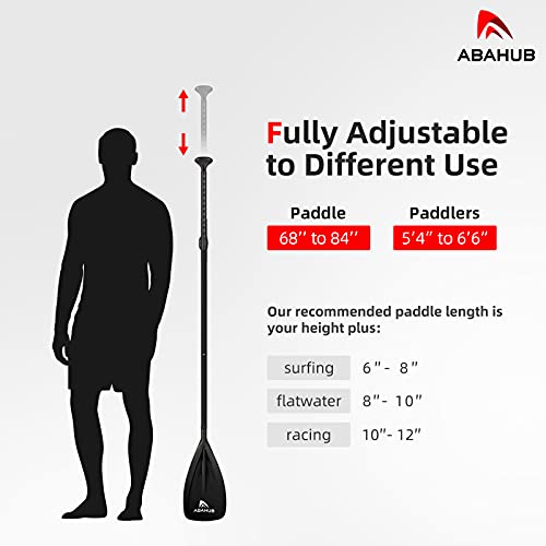 Abahub Sup Paddles - 3 Piece Adjustable Stand Up Paddle - Lightweight Oar For Paddleboard, Adjustable Aluminum Alloy Pu Coated Shaft 68" - 84", Black Plastic Nylon Blade #TOP3
