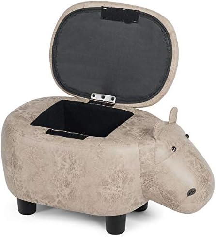 CASART Animal Storage Ottoman, Padded Ride-on Footstool with Flip Top Lid & Non-Slip Feet, Wooden Frame Decoration Footrest Organiser Chest for Bedroom, Living Room, Office (60 x 32 x 30 cm, Grey)