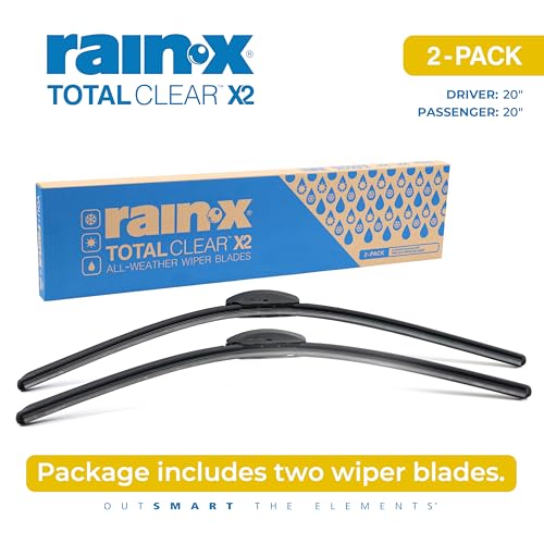 Image of Rain-X 810337 Total Clear Beam Wiper Blades 20 inch & 20 inch Windshield Wipers for All-Weather Performance, Rubber Squeegee for Smooth Clean Wipe & Quiet Operation - 2 Pack Value