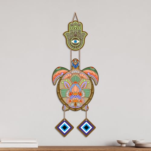 Image of Artvibes Artistic Turtle Wall Hanging for Home Entrance | Nazar Battu MDF Decorative Wall Decor | Vastu Inspired Art for Living Room | Balcony | Office & Hallway | Lucky Charm Gift Item (WH 8543N)