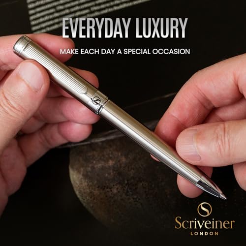 Image of Scriveiner Stainless Steel Ballpoint Pen - Stunning Luxury Pen with Stainless Steel Finish, Schmidt Black Refill, Best Ball Pen Gift Set for Men & Women, Professional, Executive, Office, Nice Pens
