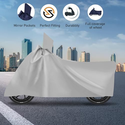 Image of Auto Hub Bike Cover Compatible with Shine SP 125 with Mirror Pocket, Dustproof, Heat Resistant, Triple Stitched, CB Shine SP Bike Cover- Plain Silver