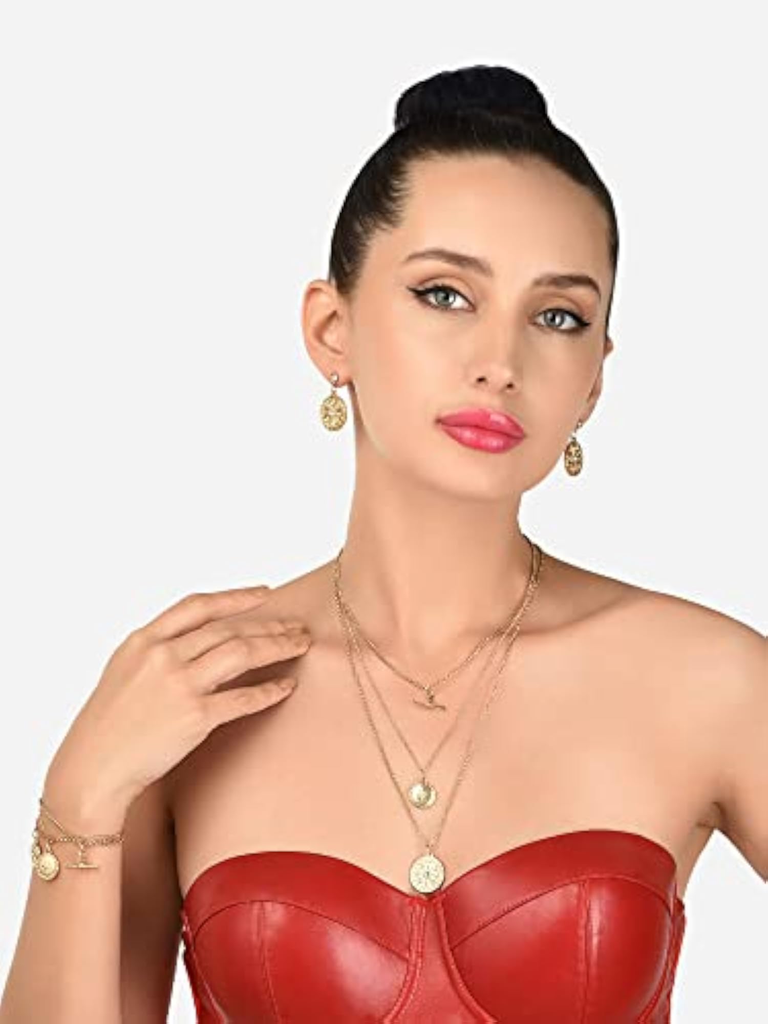Contemporary Charm Chain Earring & Bracelet Set For Women