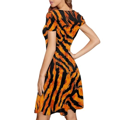 Image of HUGS IDEA Womens Puffy Swing Midi Dress Round Neck Short Sleeve Party A-Line Dresses