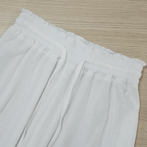 Womens Floral Print High Waist Wide Leg Pants Casual Baggy Plus Size Drawstring Side Split Trousers with Pockets4