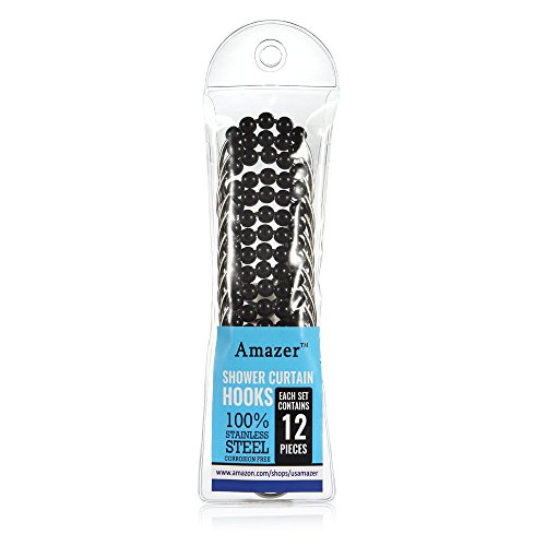 Amazer Black Shower Curtain Hooks, Rust Proof Acrylic Balls Shower Curtain Rings, Stainless Steel Shower Curtain Rings, Shower Hooks For Shower Curtain Bathroom Shower Rings-Set Of 12 #TOP6